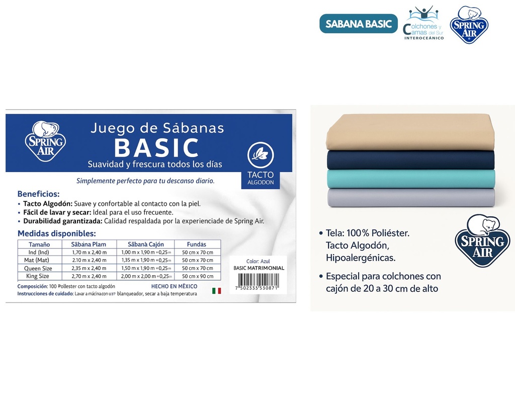 Spring Air Milenium - Sábana Basic Matrimonial