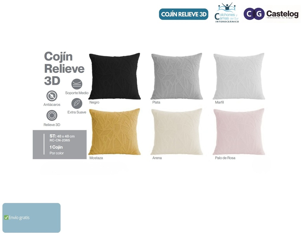 Castelog - Cojín Relieve 3D Velvet con cierre.